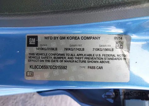 2014 Chevrolet Spark 1Lt Auto from USA, damaged, VIN KL8CD6S97EC515592